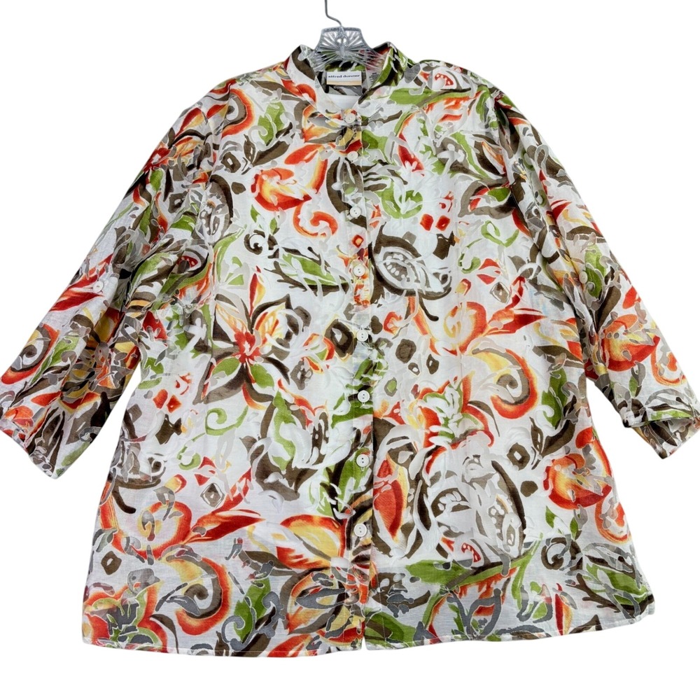 Alfred Dunner Women 20W Multicolor Floral Burnout Button Shirt Tank Top Twin Set